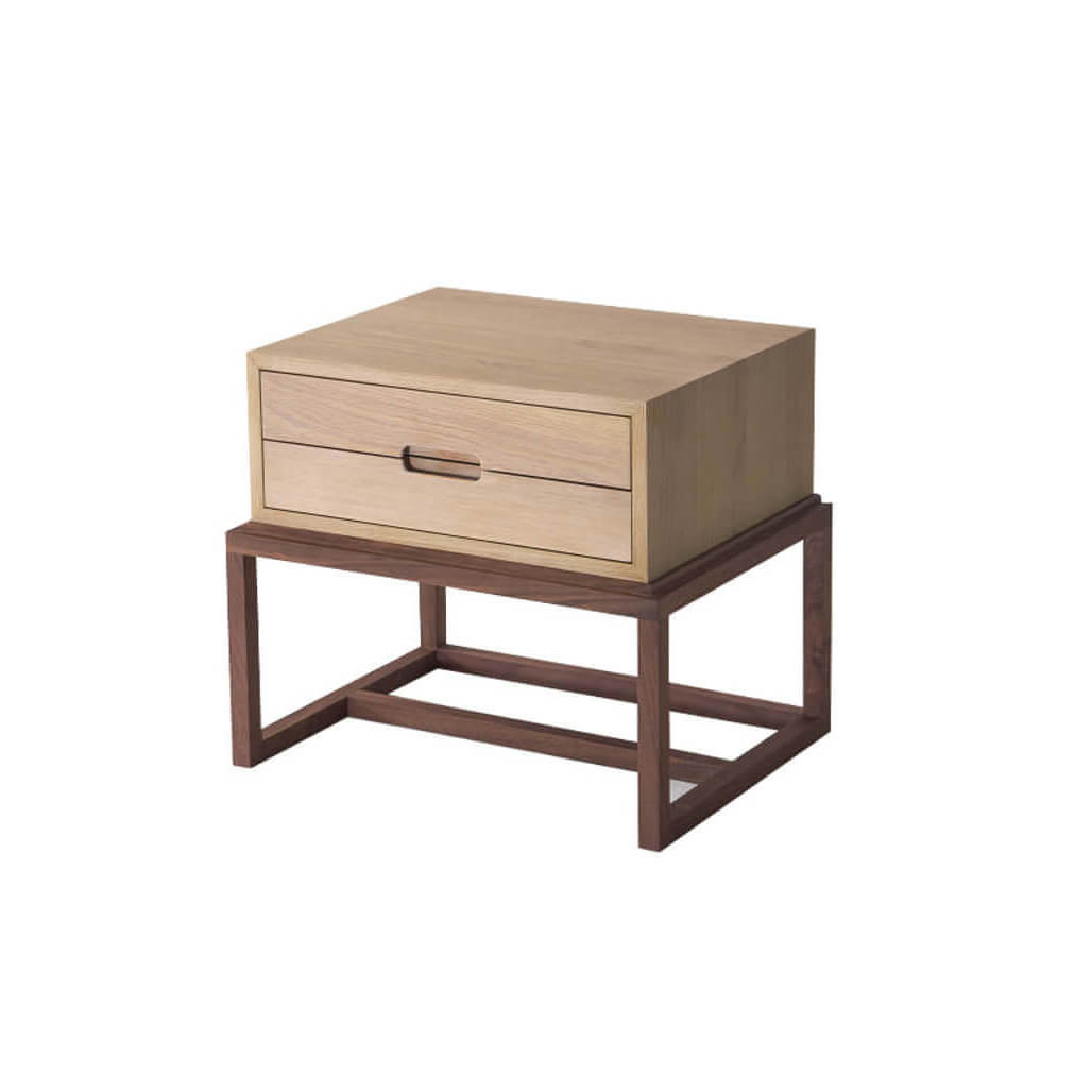 Front view of the Venus timber bedside table in oak finish