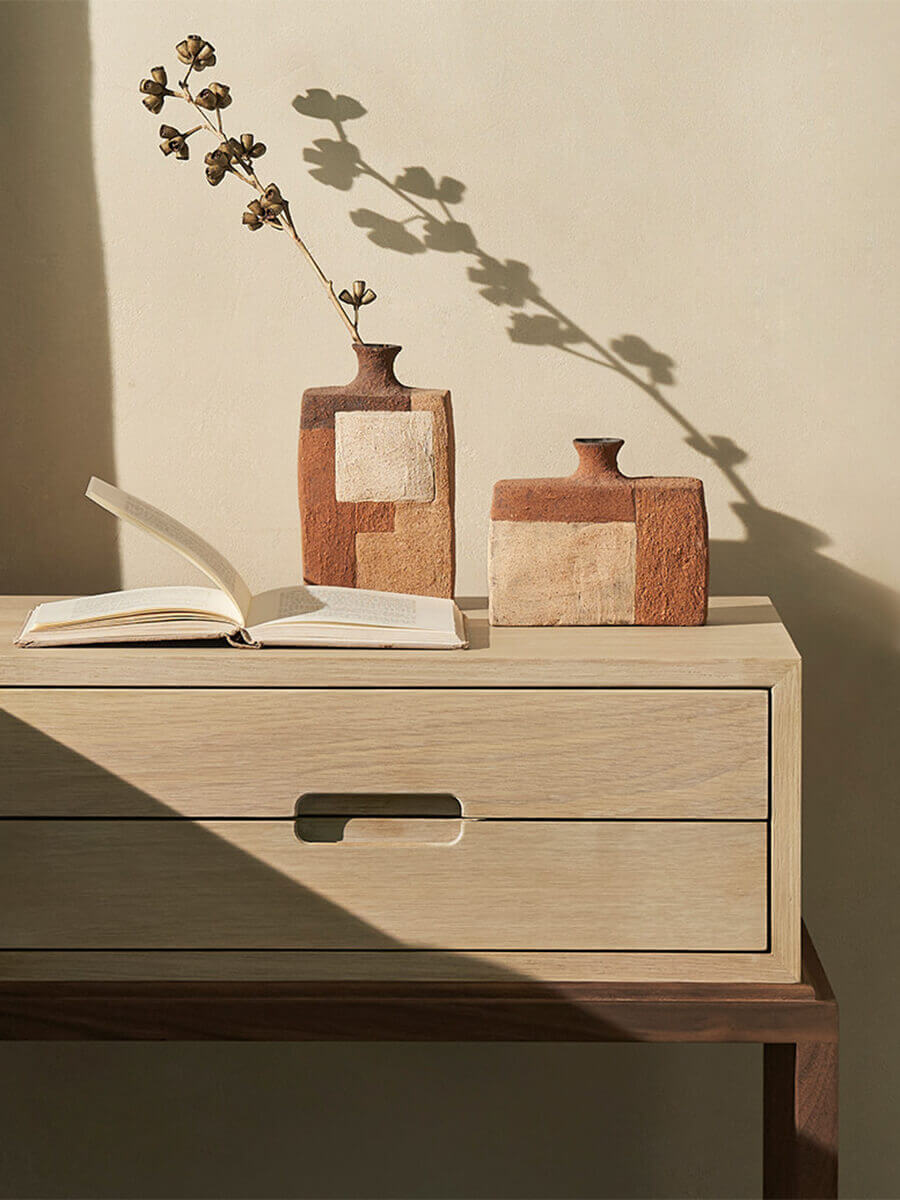 Venus timber bedside table with decorative styling and solid timber construction