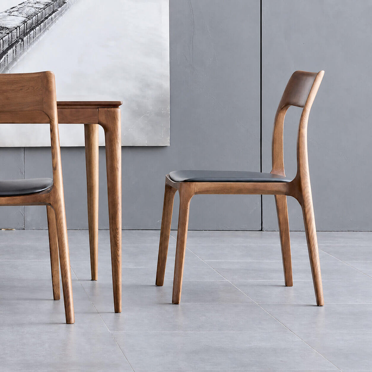 Visby solid timber dining chair with black leather seat