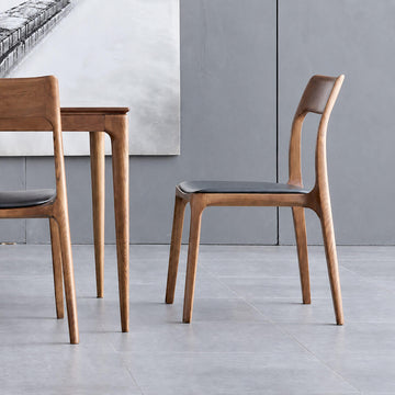 Visby solid timber dining chair with black leather seat