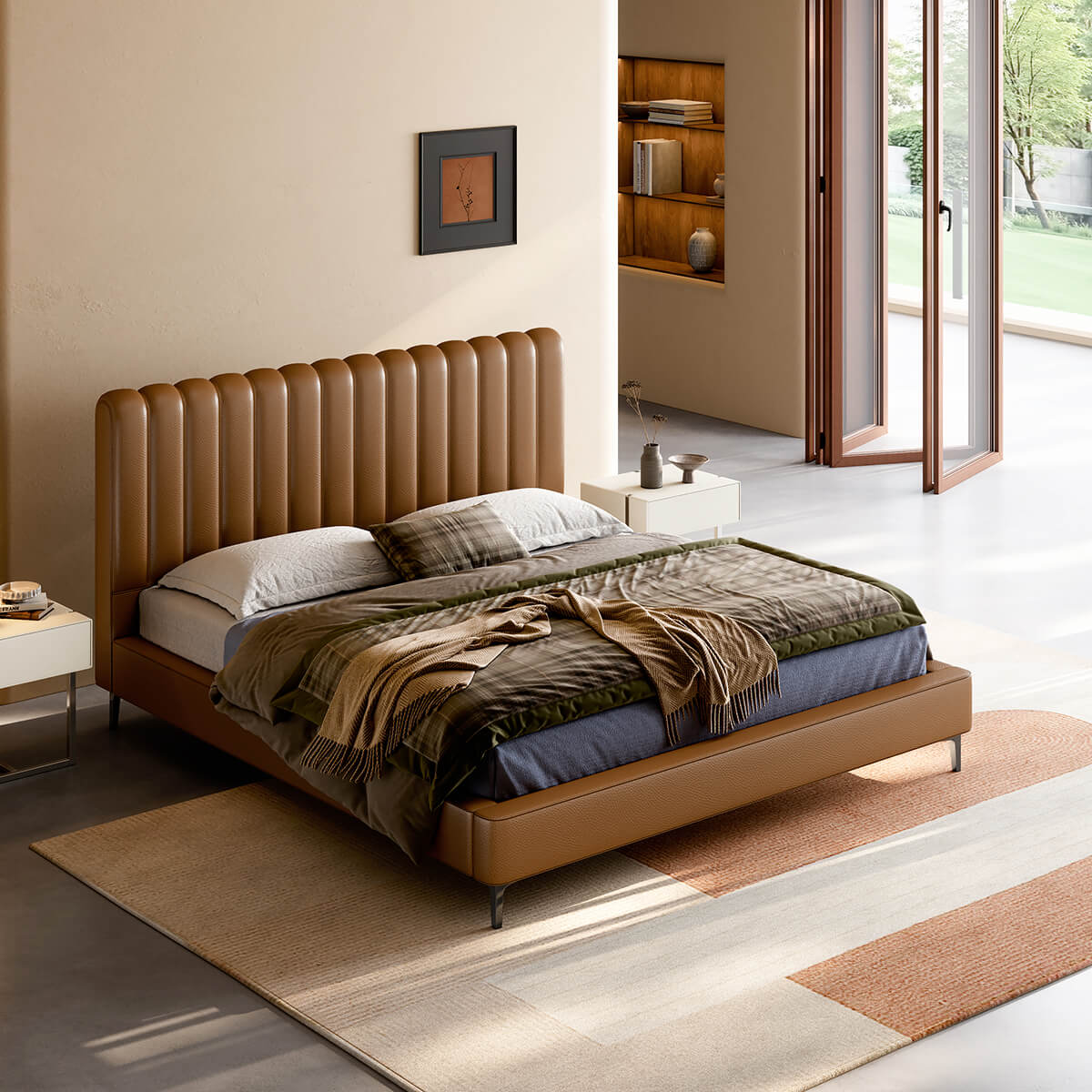 Vosa Top-Grain Leather Bed Frame