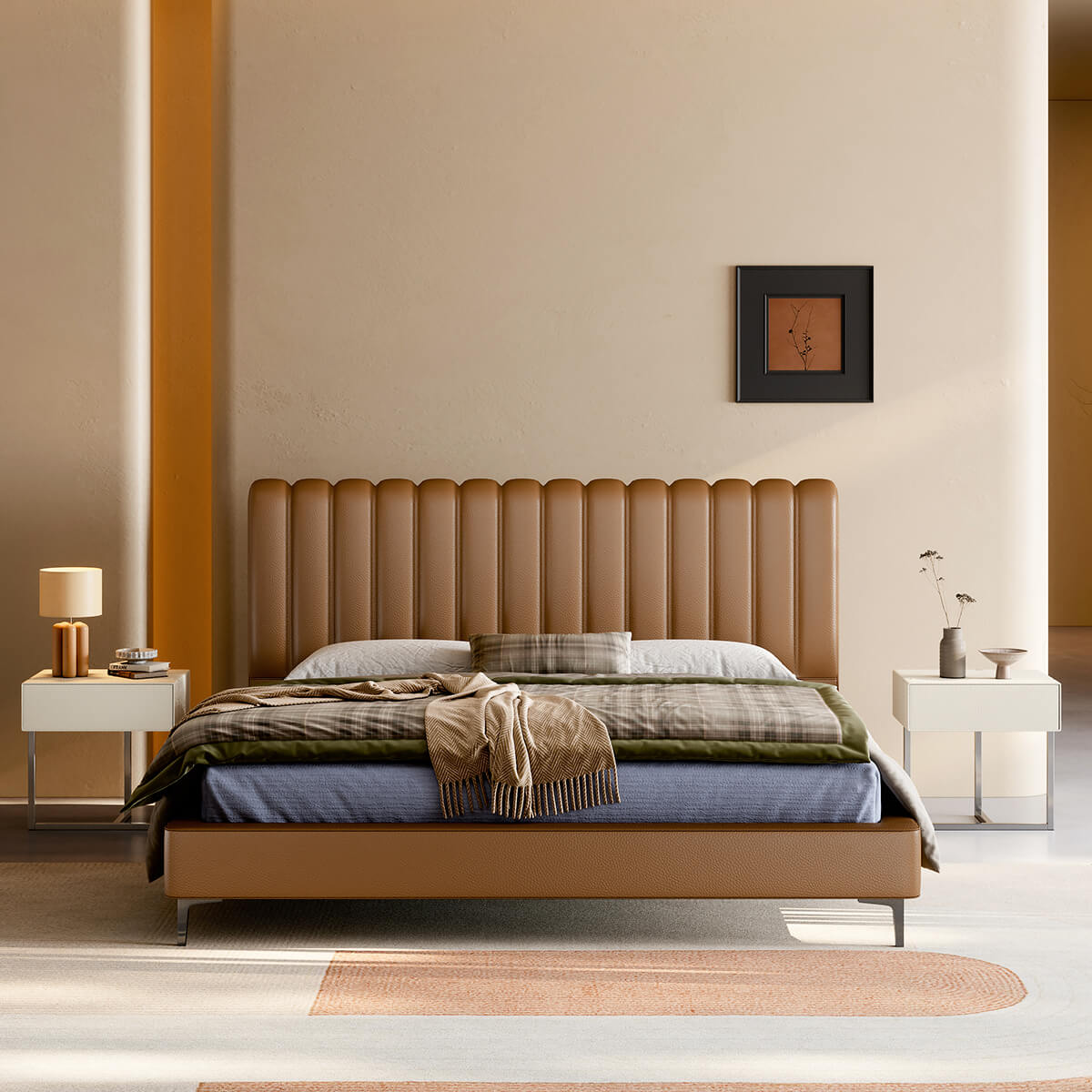 Vosa Top-Grain Leather Bed Frame