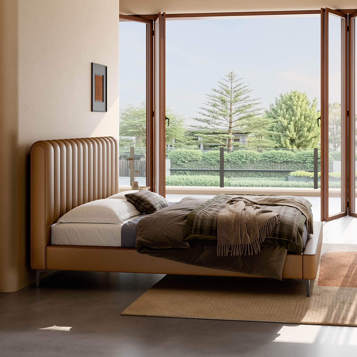 Vosa Top-Grain Leather Bed Frame