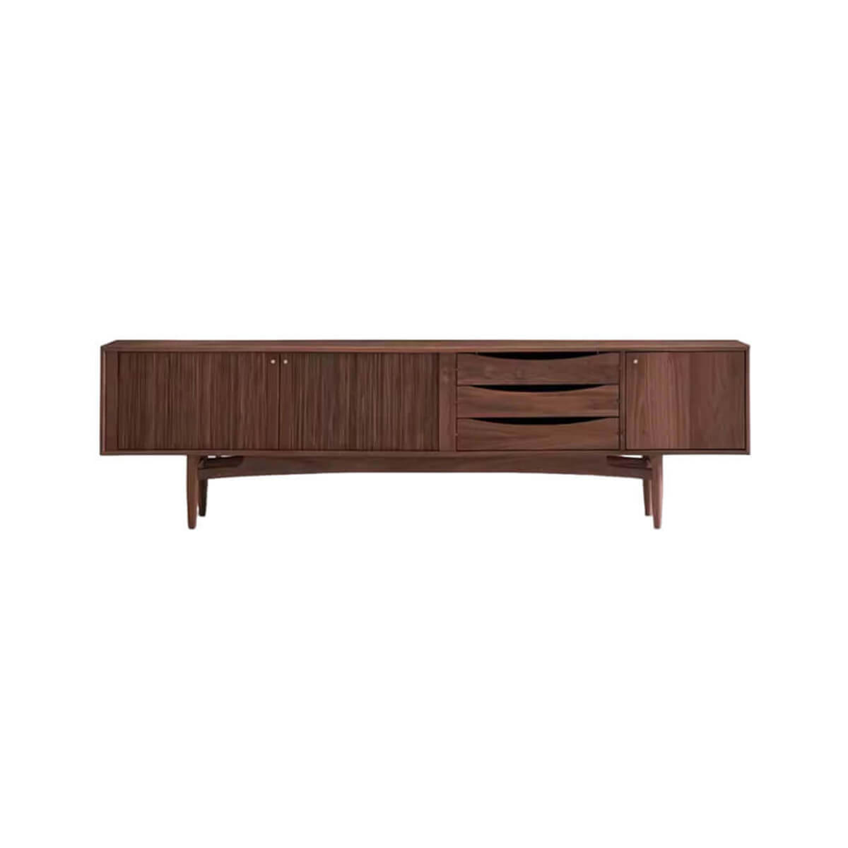 Wave Tambour TV Unit in dark walnut finish white background
