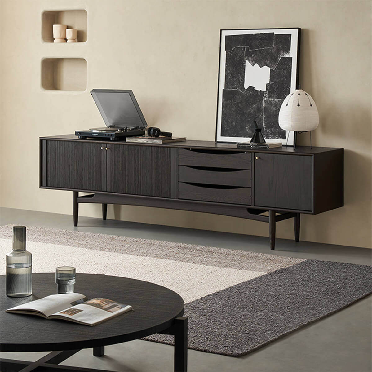 Wave TV Unit black finish in contemporary living room setting