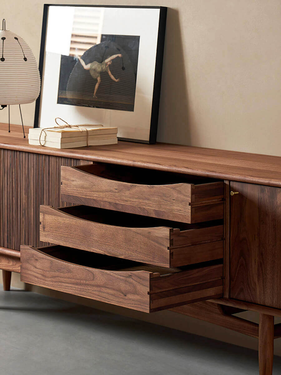 Wave Tambour TV Unit wave-front drawers open