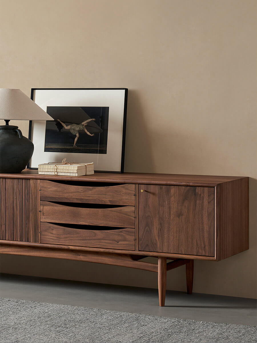 Wave TV Unit walnut finish angled view