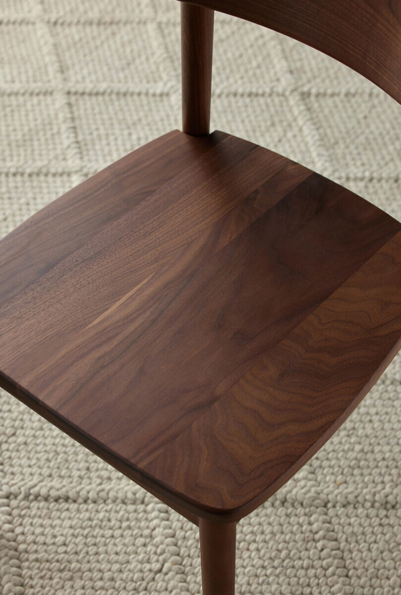 North American black walnut seat showing natural timber grain