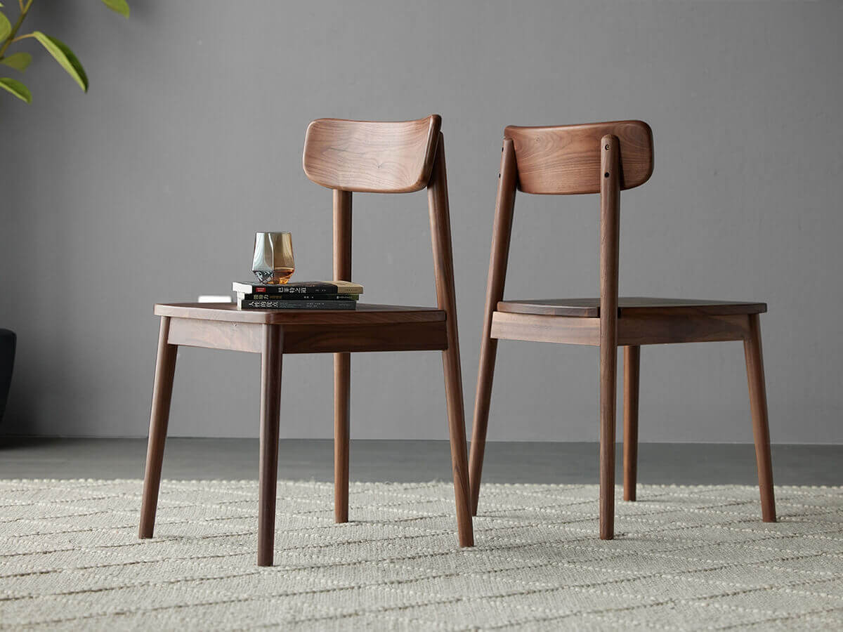 Bond solid walnut dining chair front and rear views