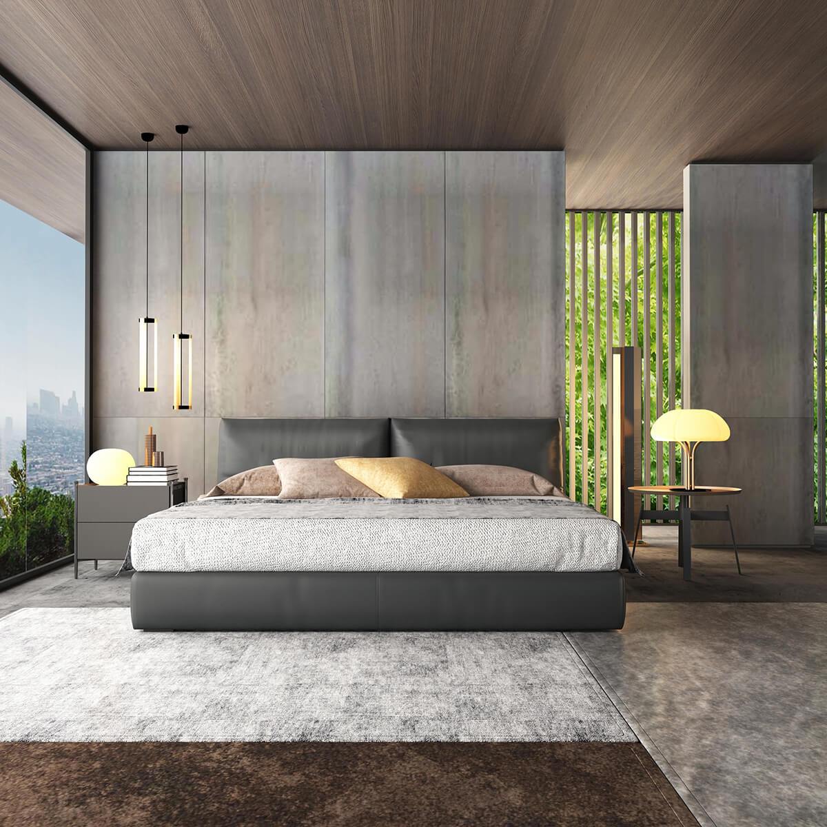 Front view of the Brighton Merino Leather Bed Frame