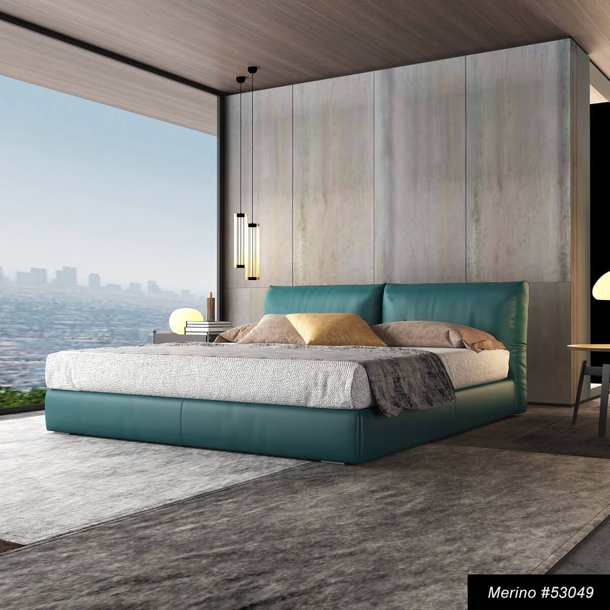 Brighton Merino Leather Bed Frame in teal leather
