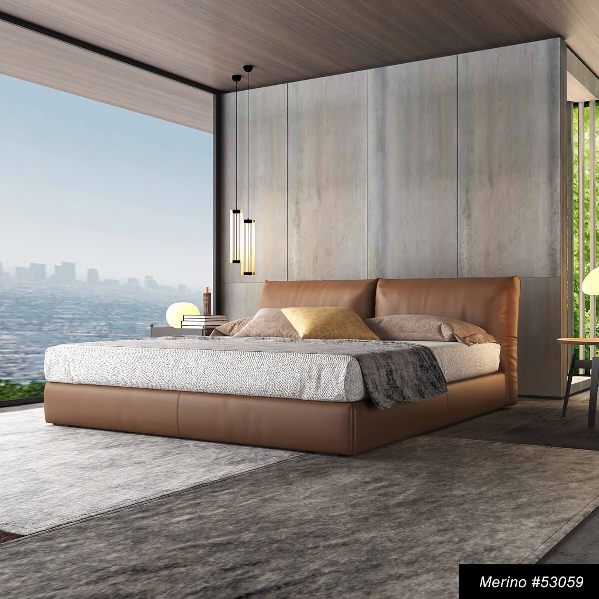 Brighton Merino Leather Bed Frame in tan leather