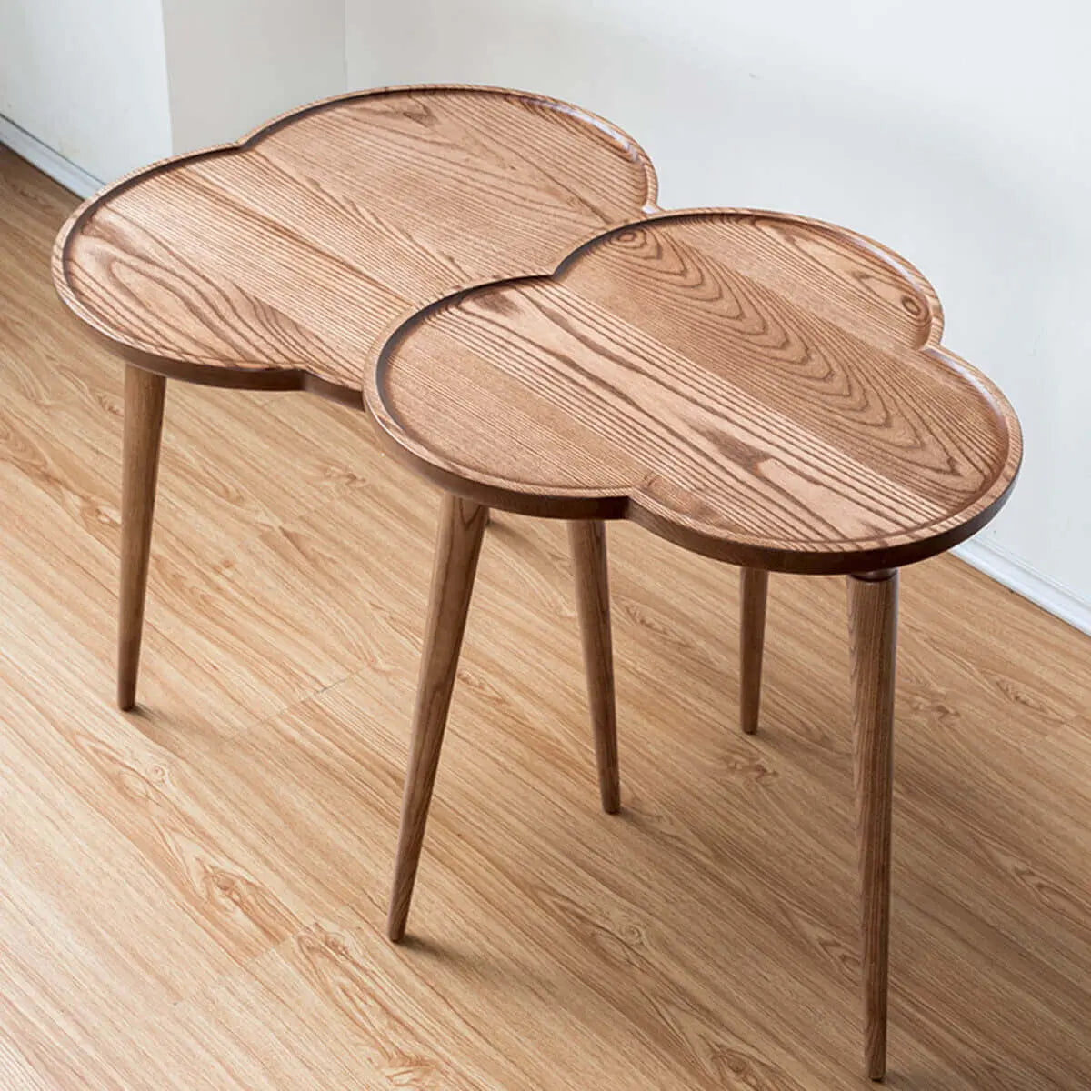Top view of the Cloudy solid ash side table highlighting the sculptural tabletop.