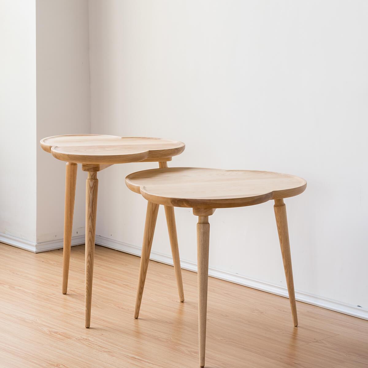 Cloudy solid ash side table shown in 500mm and 600mm height options.