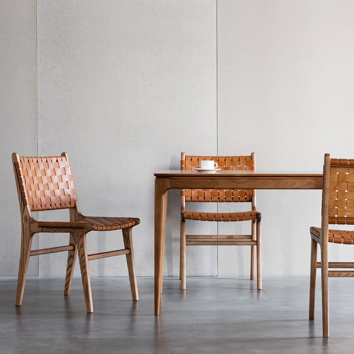 Connar dining chairs styled around a walnut dining table in a contemporary dining room
