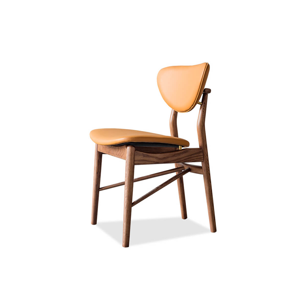 Ellyn solid ash dining chair with floating backrest and caramel upholstered seat