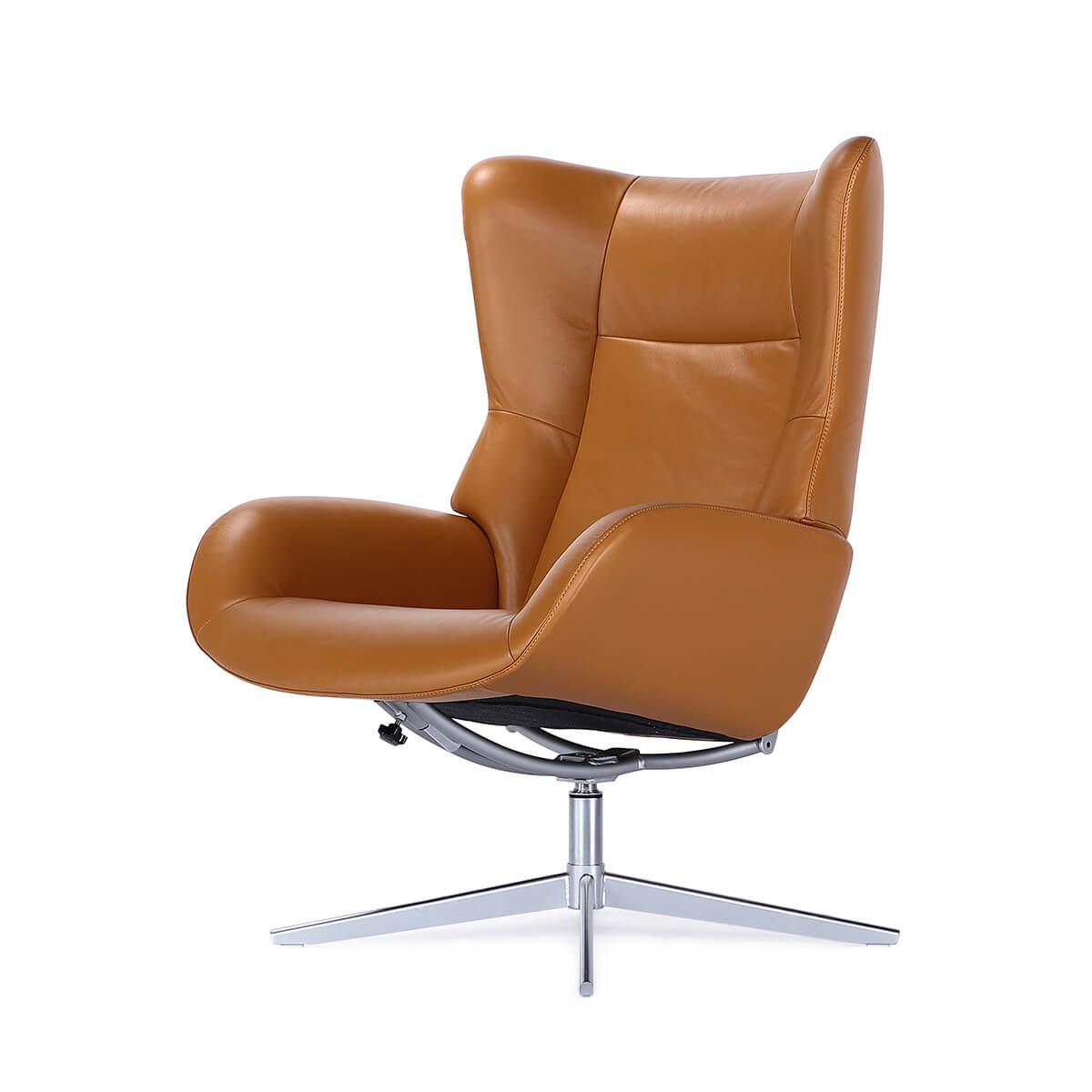 Angled view of Fox leather swivel recliner chair 
