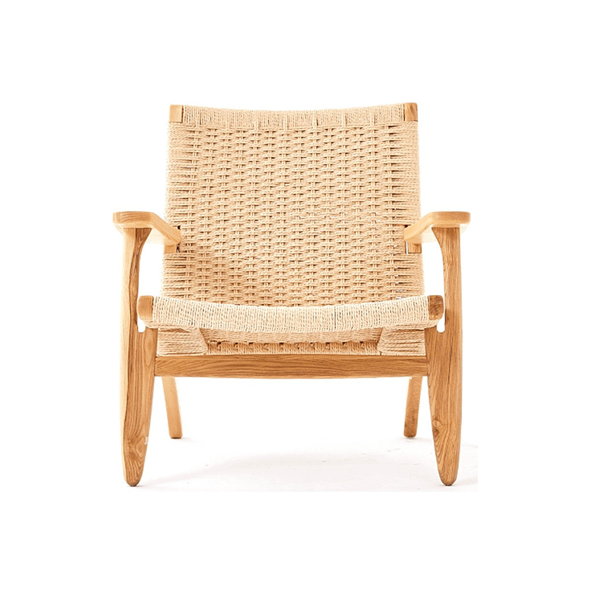 Kelaos armchair front view showing woven rope backrest and seat