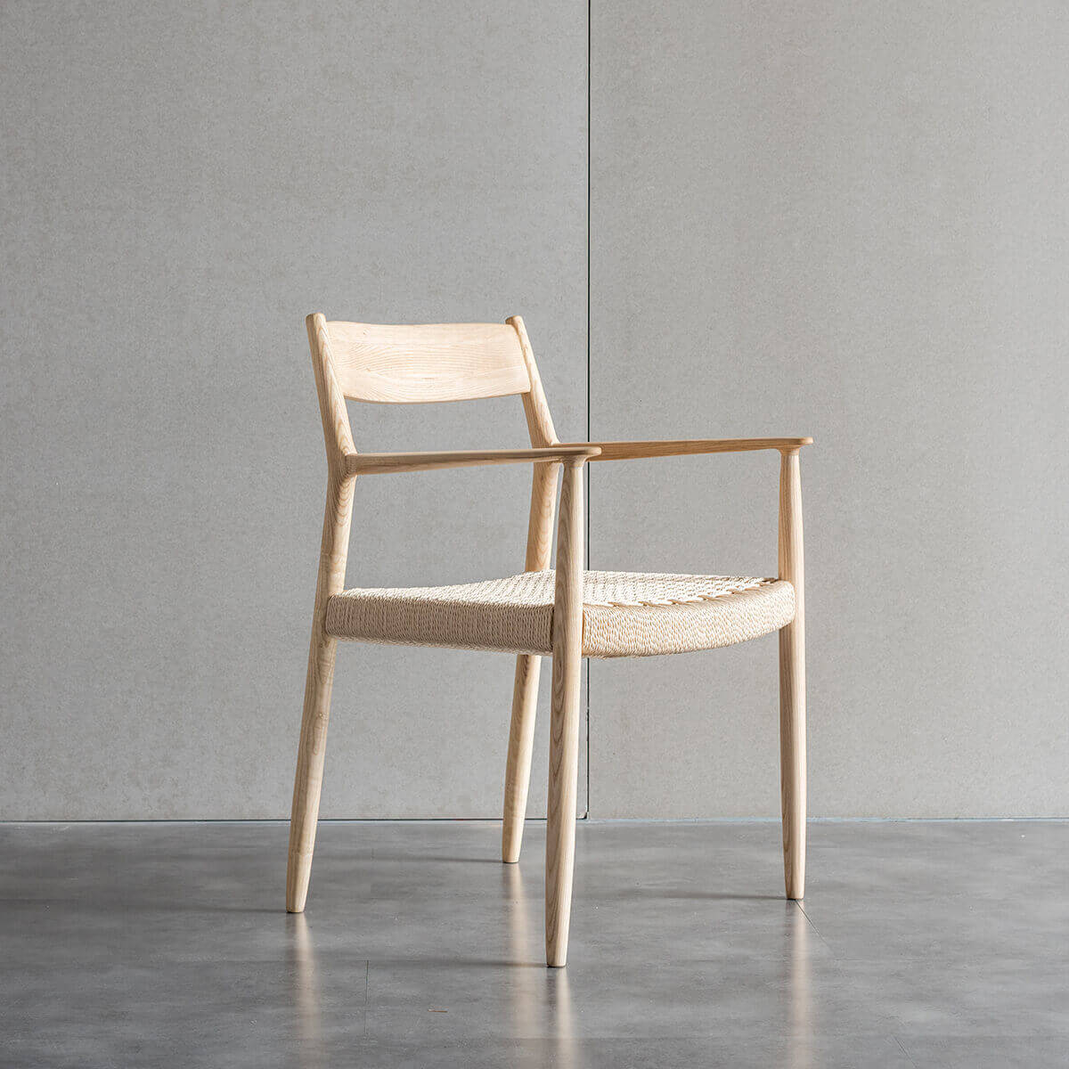 Front view of the Lancer solid ash woven dining chair