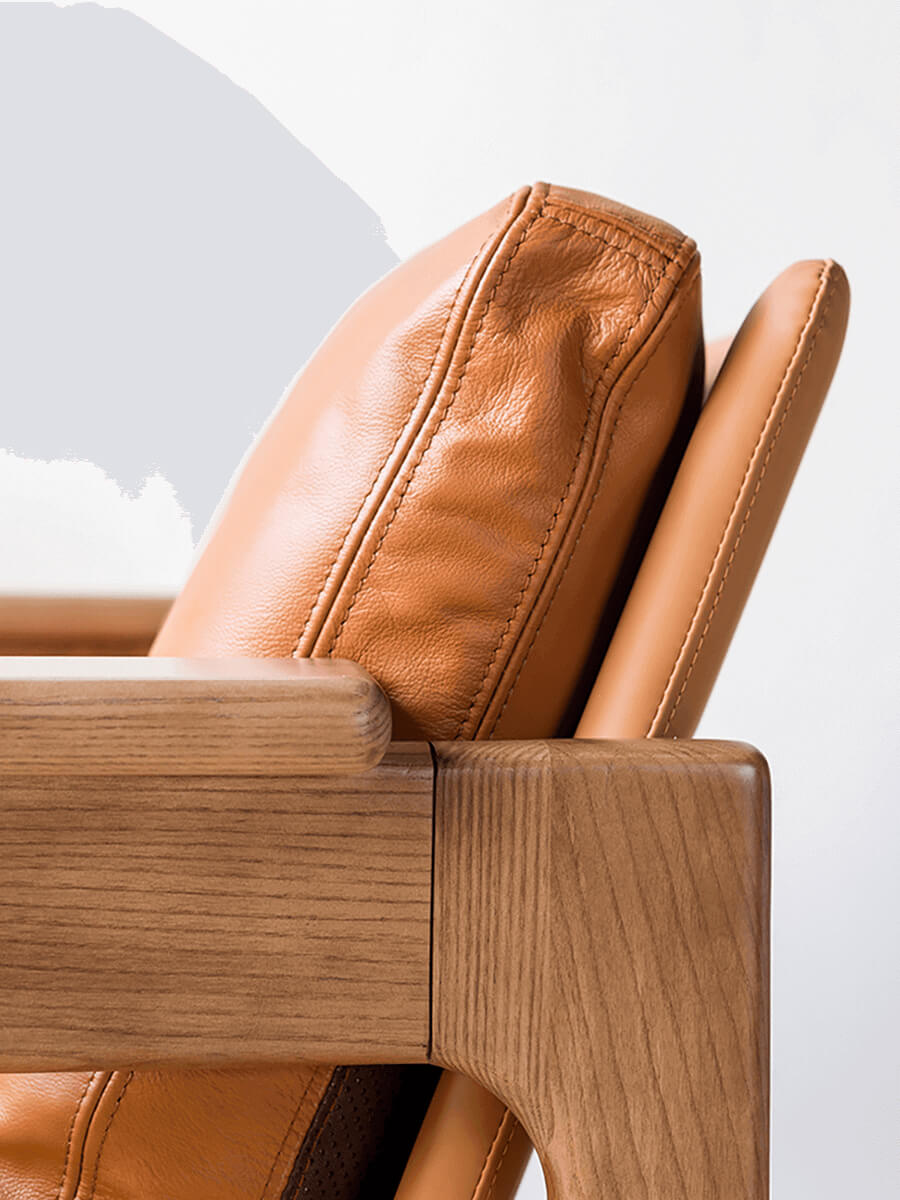 Close-up of timber arm detail on Lapland armchair