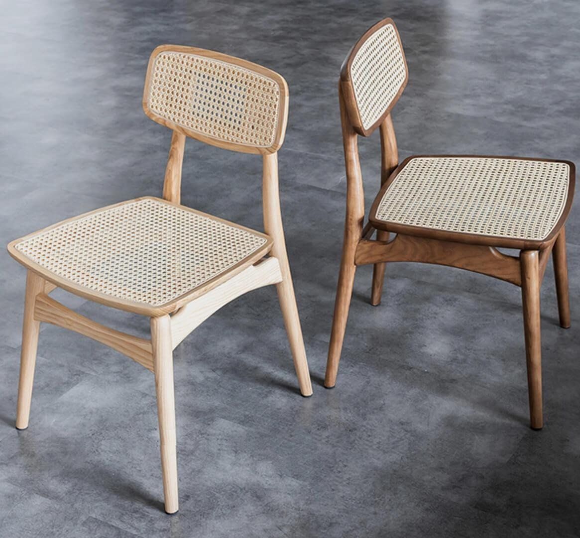 Leny Solid Ash Rattan Dining Chair in Walnut and Natural finishes