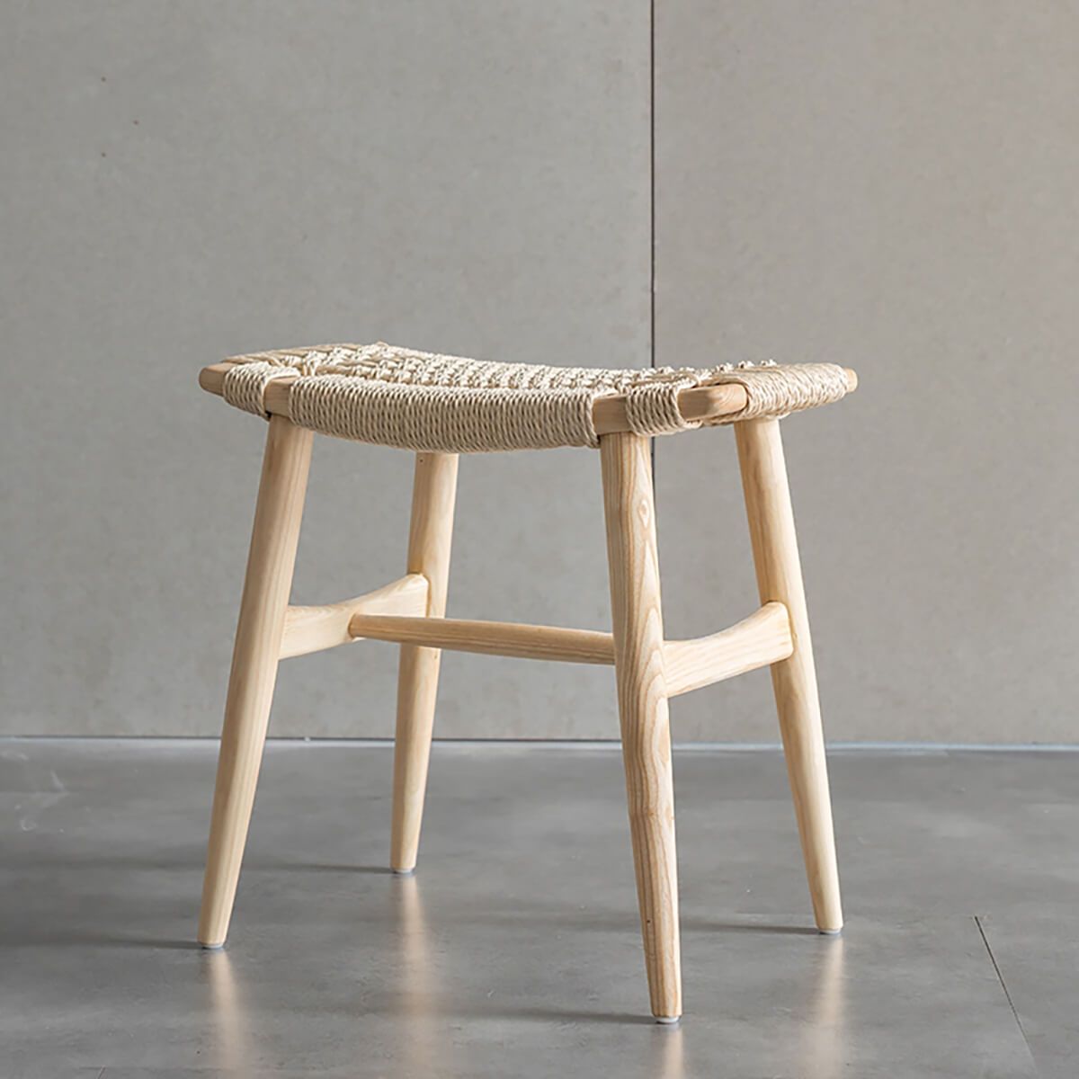 Malmo stool with solid American ash frame and woven paper cord seat