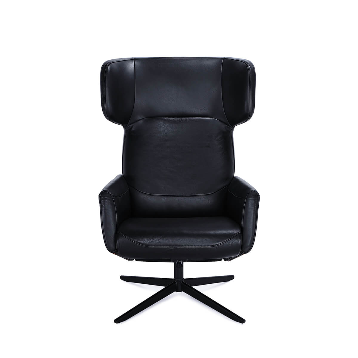 Front view of Noelia swivel recliner chair in black semi-aniline leather