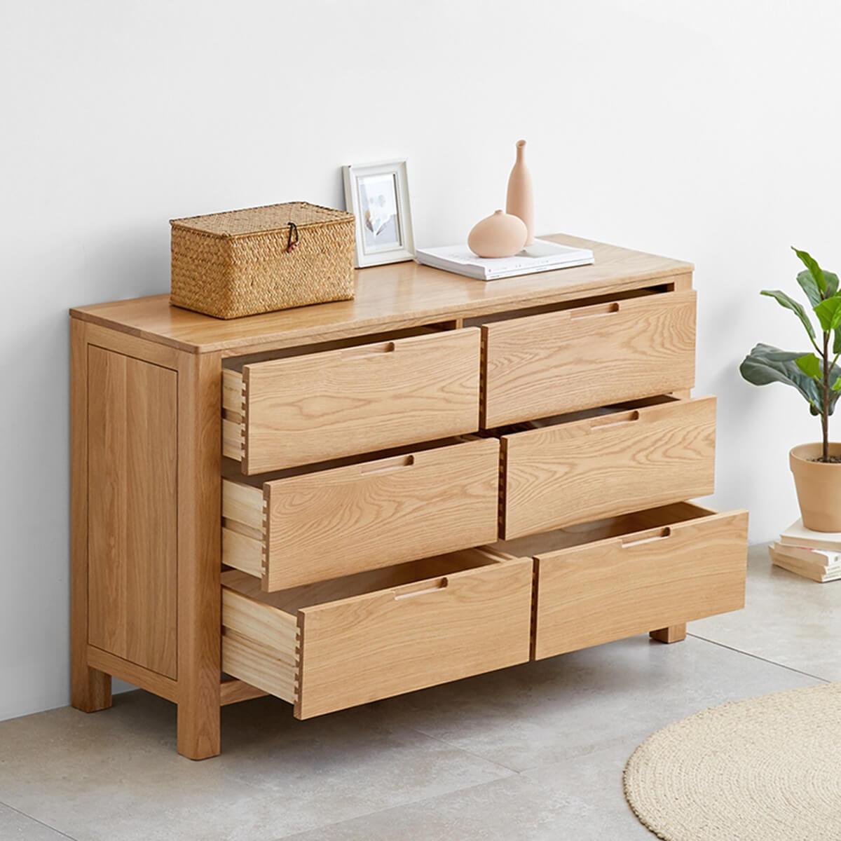 Norway Solid Oak Chest with Open Drawers Showing Storage Layout