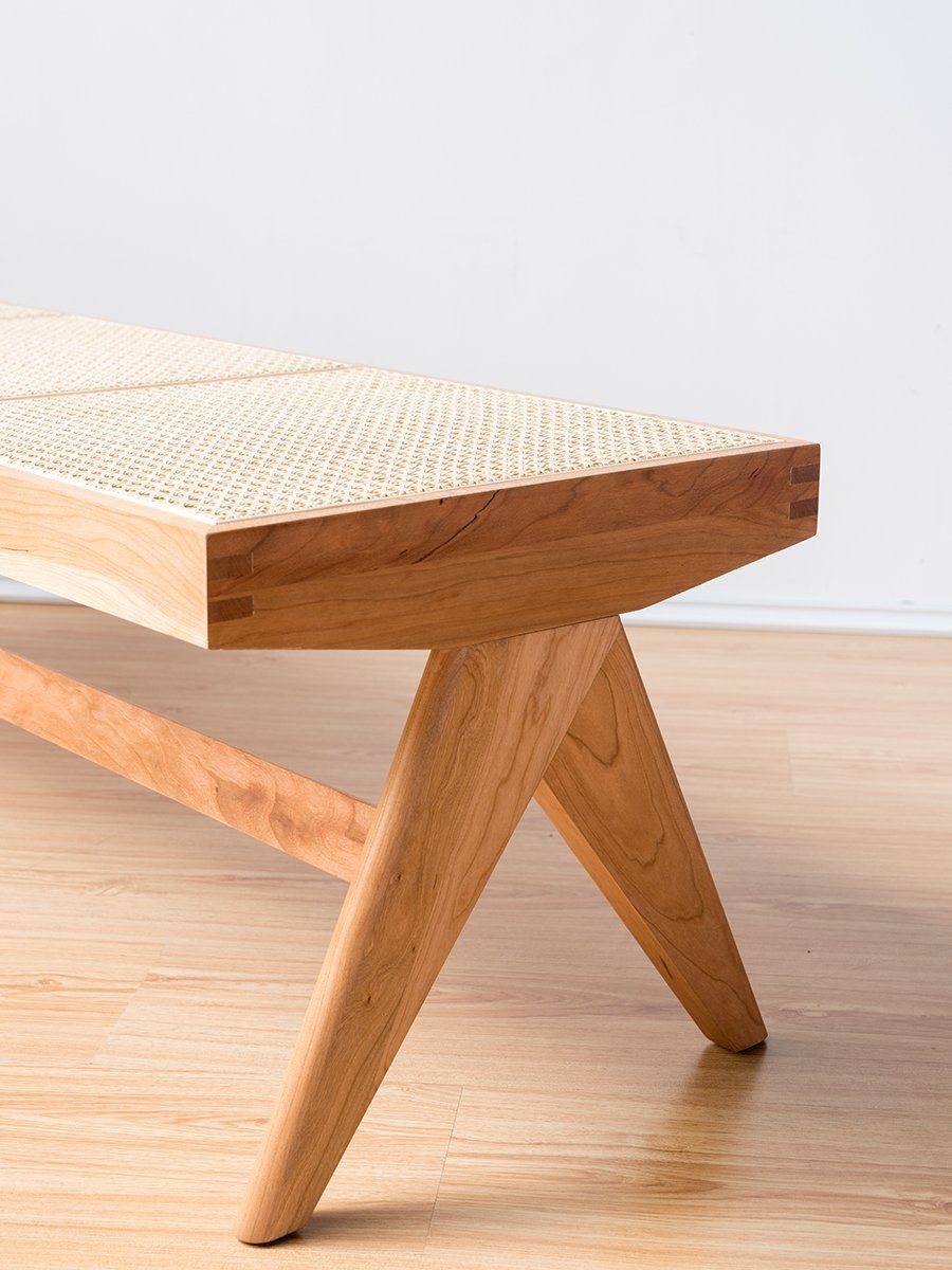 Close-up of the Sandy bench showing solid timber joinery