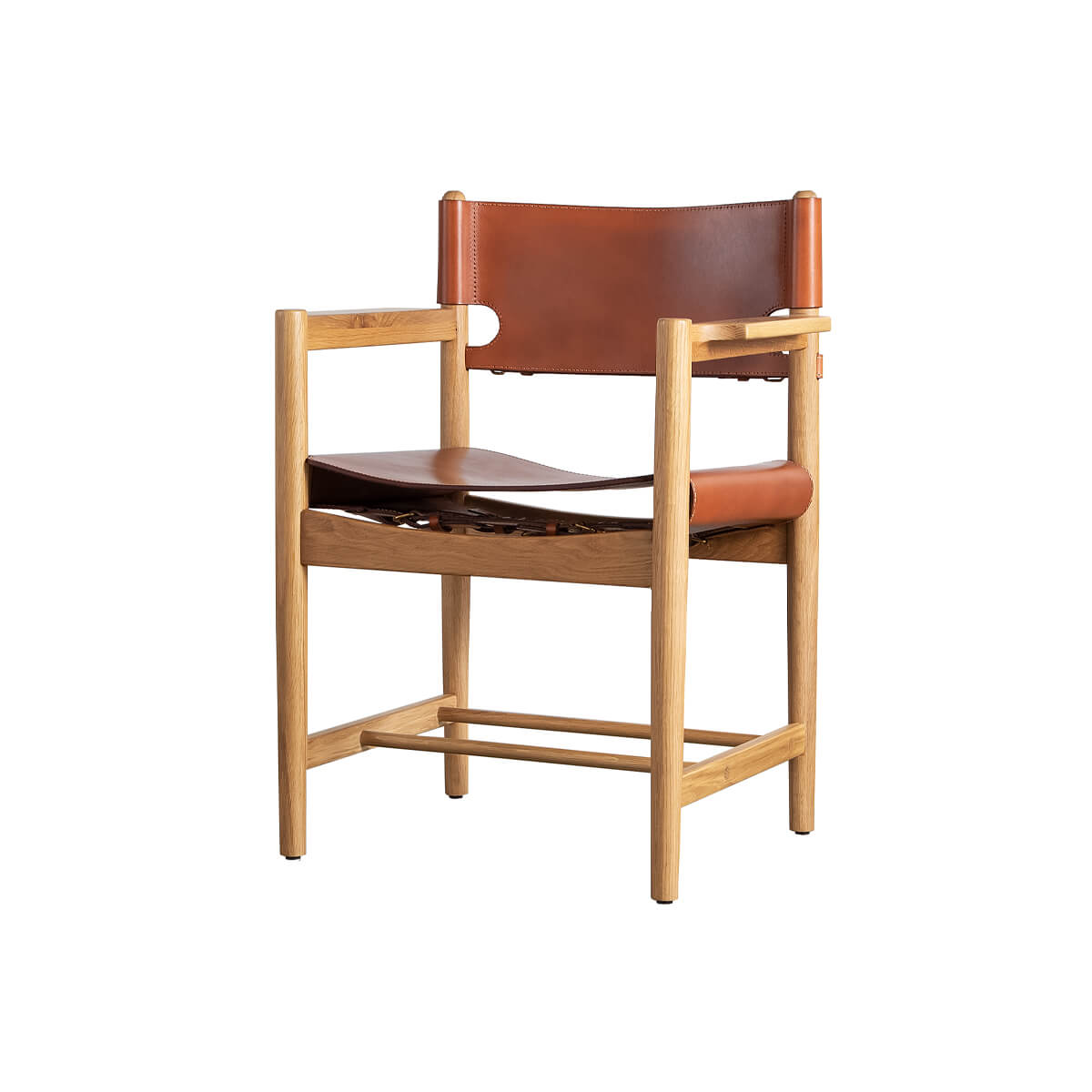 Spanish dining chair in saddle leather with natural ash frame