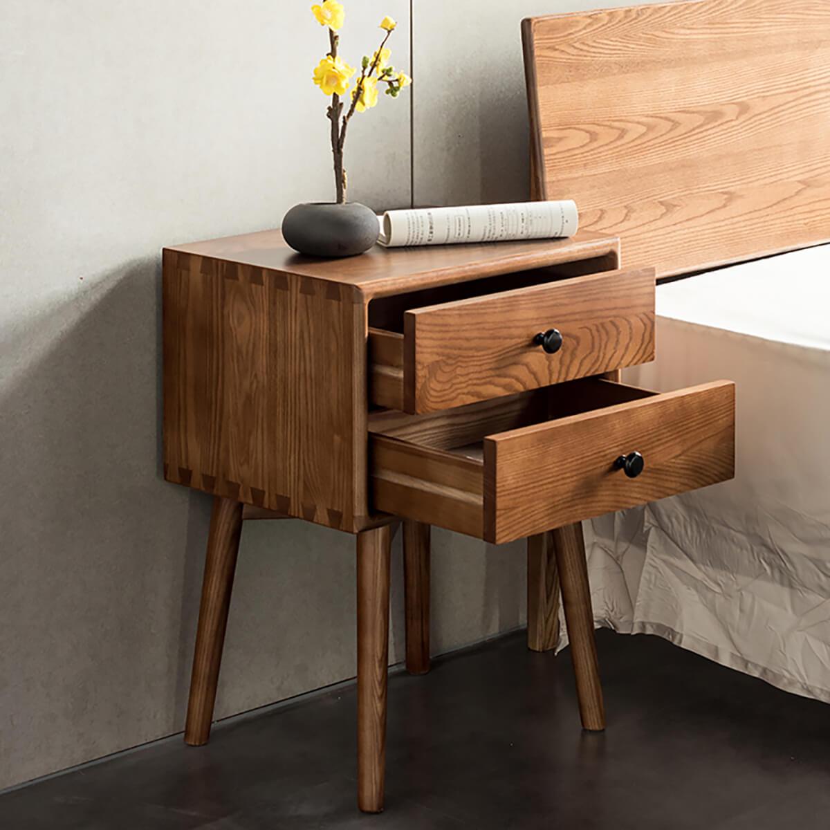 Stockholm Solid Timber Bedside Table with drawers fully extended