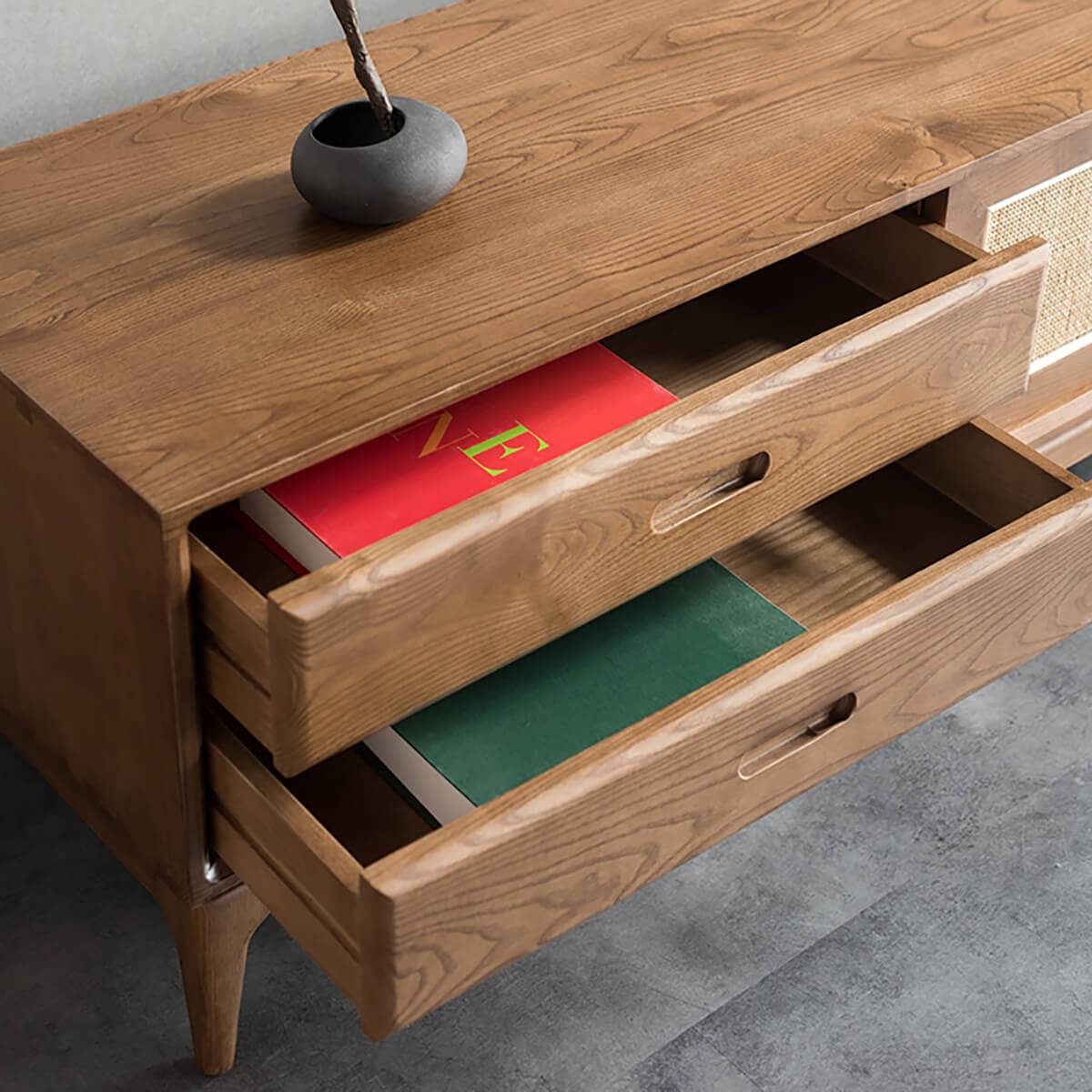Stockholm Solid Ash TV Unit Drawer Storage Detail
