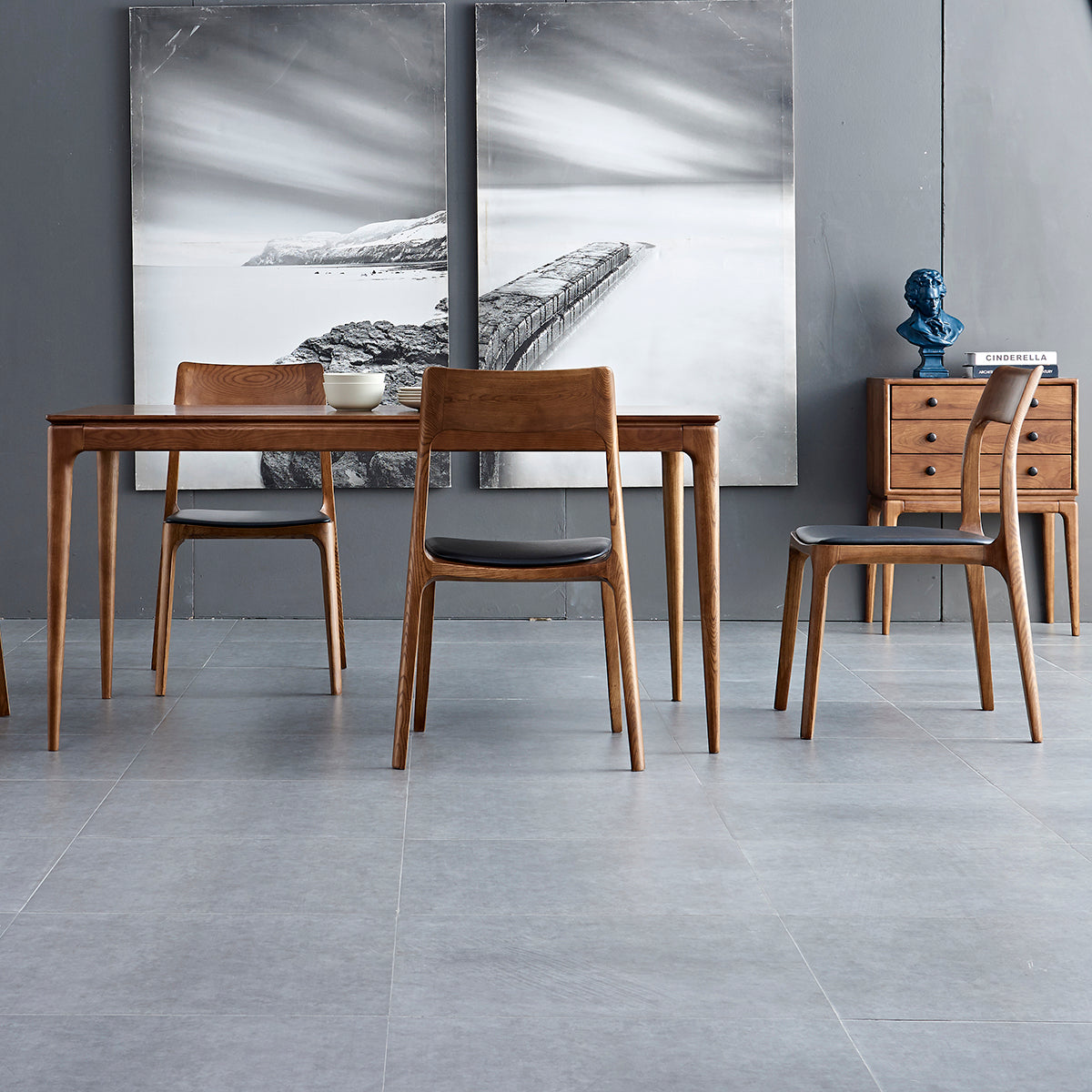 Visby dining chairs paired with a modern timber dining table